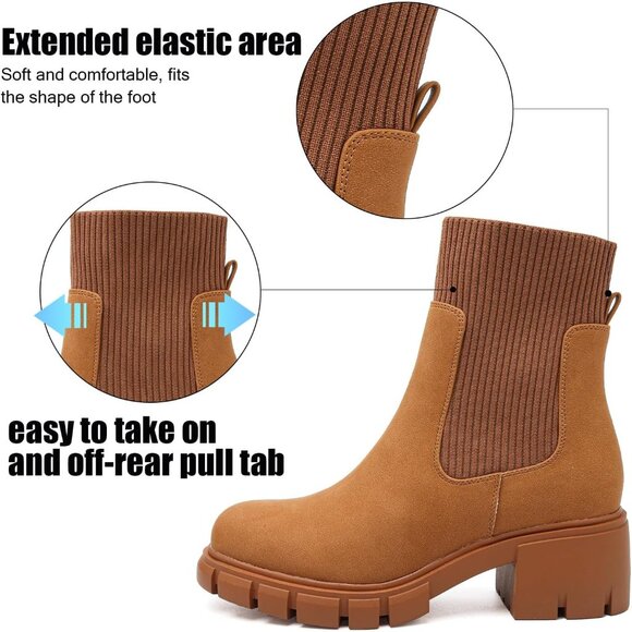 Women's Chelsea Platform Brown-rm Ankle Boots Stylish Comfortable Slip On Shoes - Picture 4 of 7